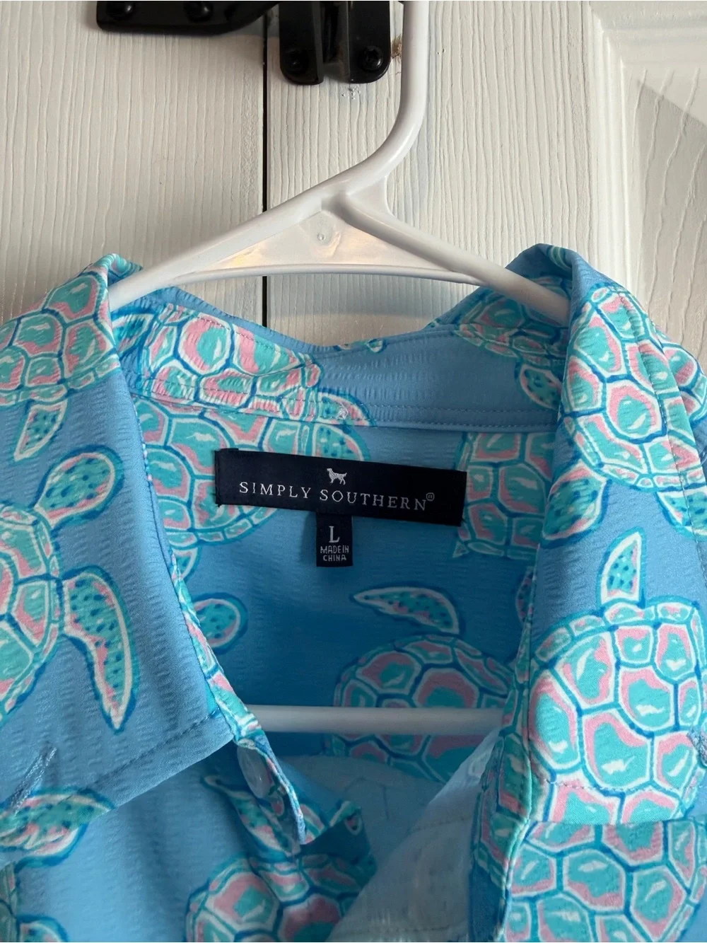 Simply Southern Blue Short-Sleeve Turtle Print Button-Down Shirt